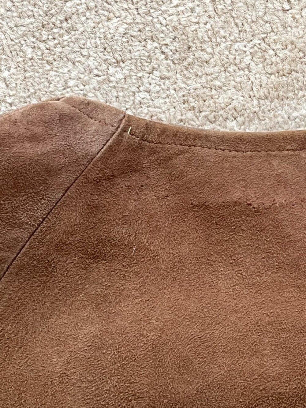 Vintage 1960s Women's Brown Suede Collarless Button Coat w/Pockets Mid Century - Picture 11 of 16